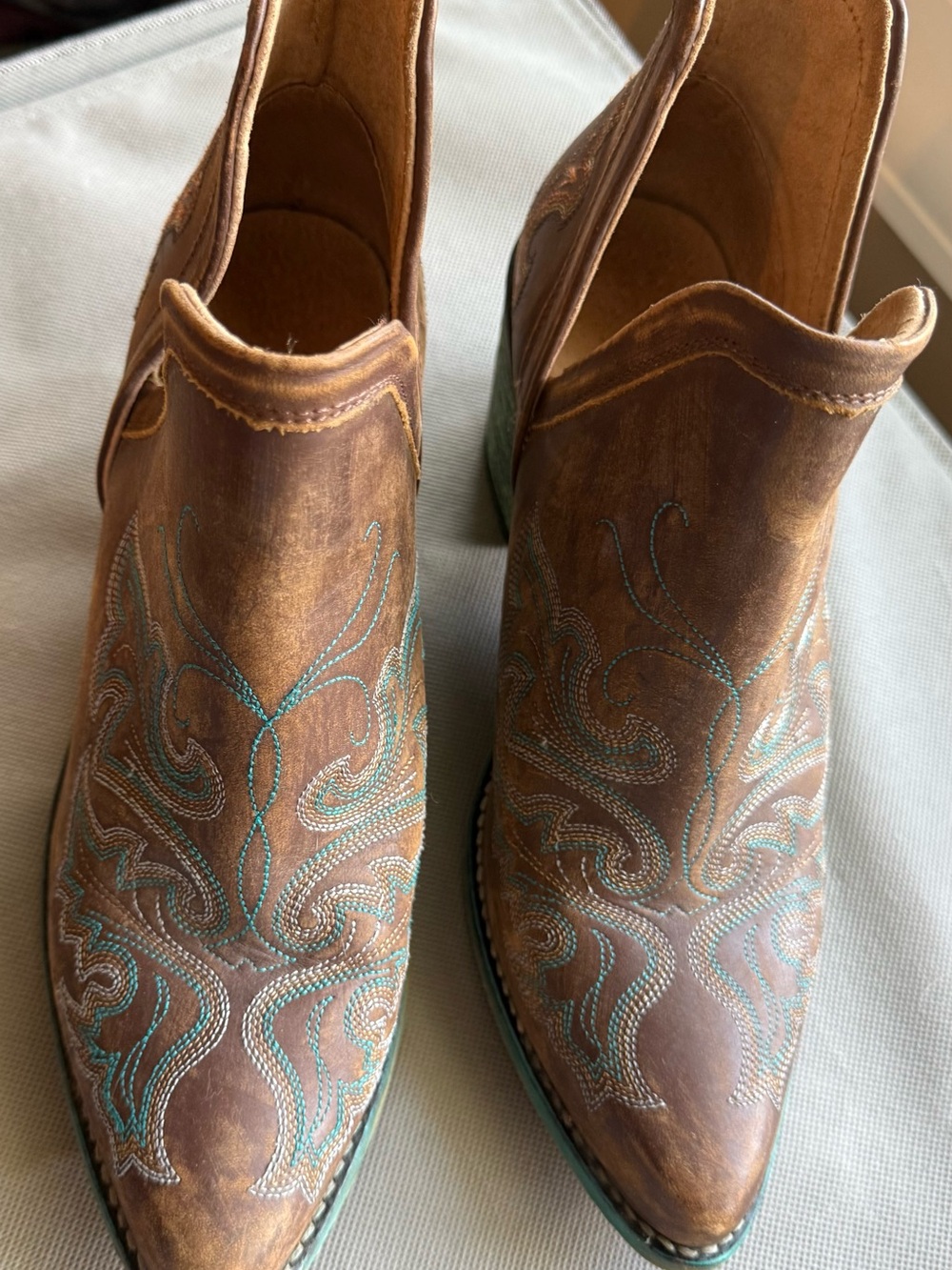 Circle G Women’s Brown Leather Western Slip-On Boot with Turquoise Stitching